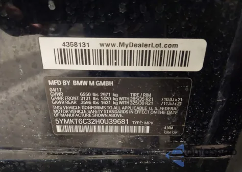 2017 BMW X5 M z USA, uszkodzony, nr VIN 5YMKT6C32H0U39681